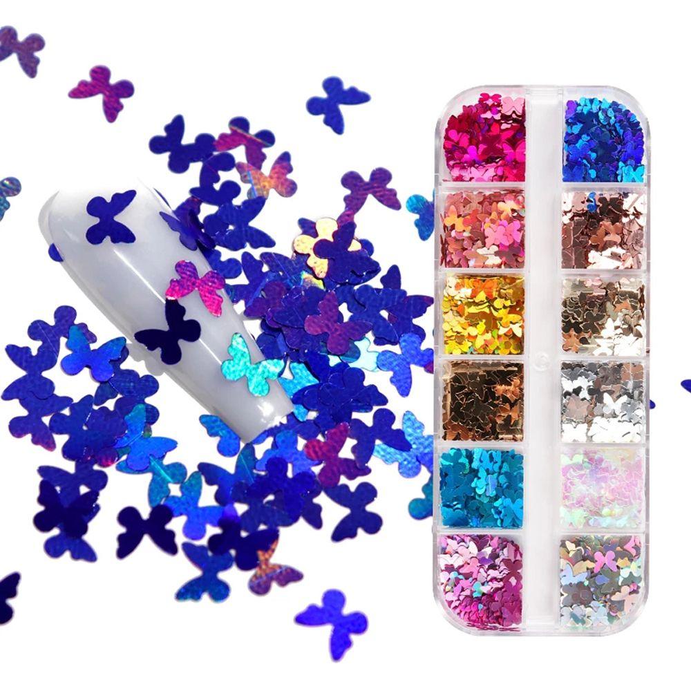 Mxbeauty Kupu-Kupu Nail Art Payet Wanita Warna-Warni Manicure Aksesoris Nail Art Charms PET DIY Perhiasan Kuku