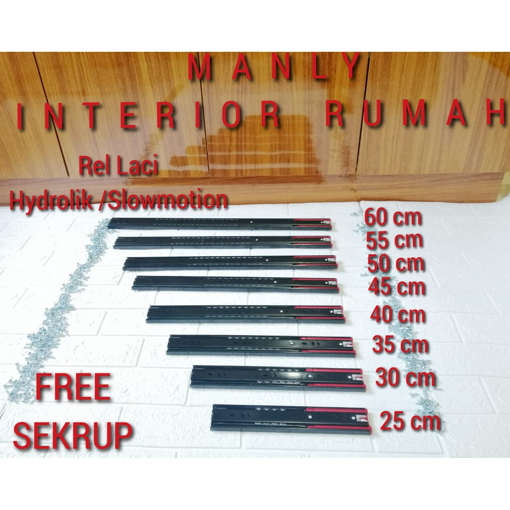 Rel Laci Hitam 55 cm Hydrolik Slowmotion Full Extention 45 mm  Isi 1 set (2 pcs)