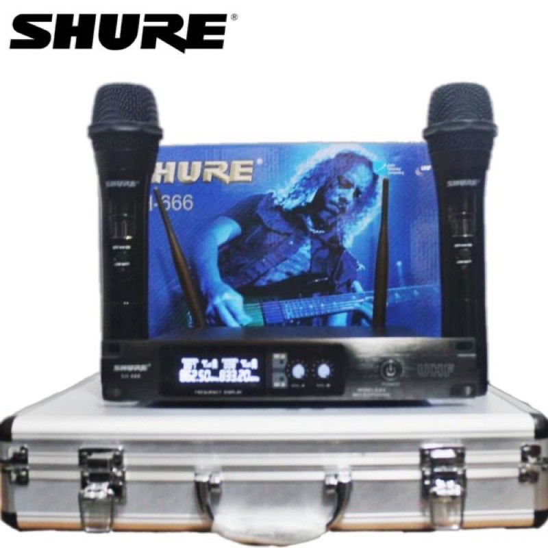 Mic Wireless Shure SH-666 Koper Mic Shure sh666 Dual Microphone Handle