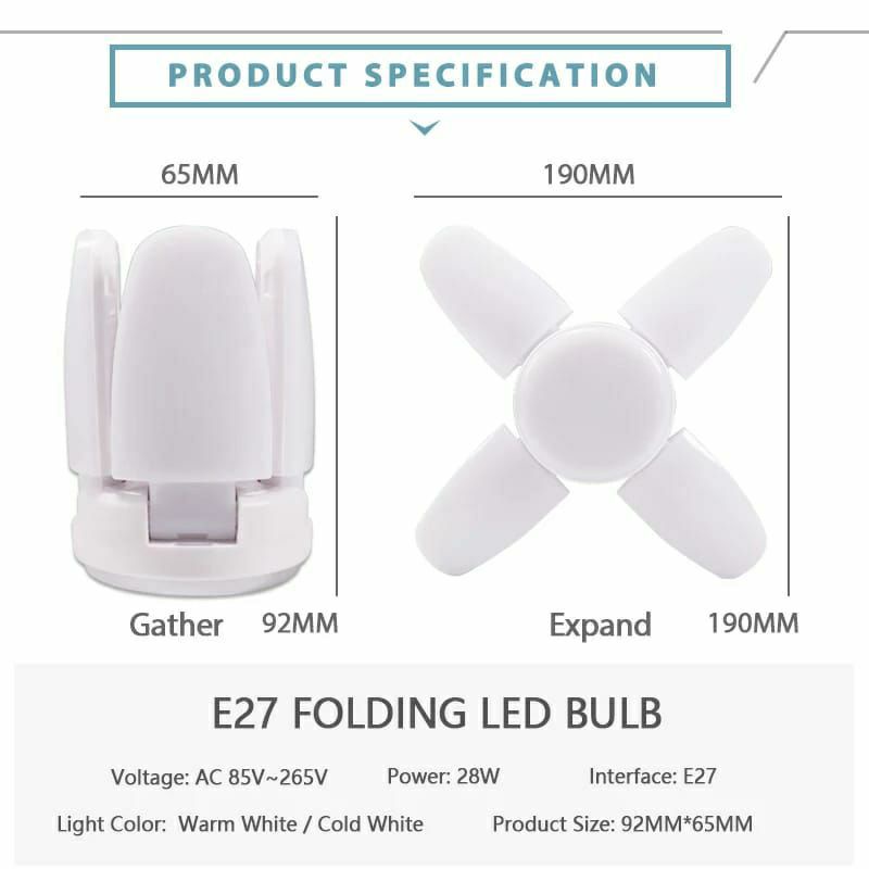 Lampu Bohlam Lipat Mini LED E27 28W Lampu Bohlam LED Bulb Fan Blade E27 28W 6500K