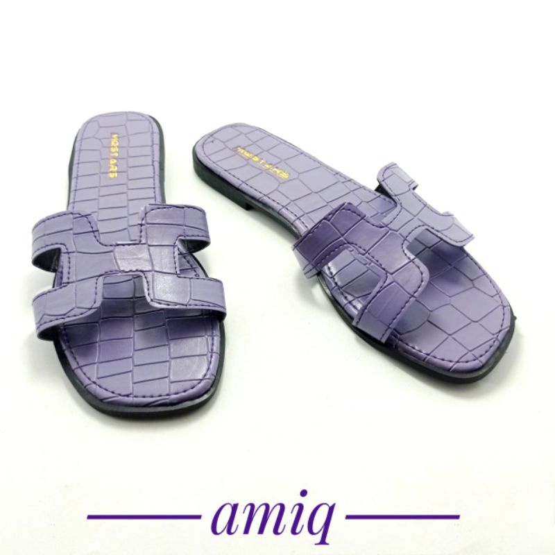 Slip Sandal Wanita Flats Croco H Teplek  kekinian