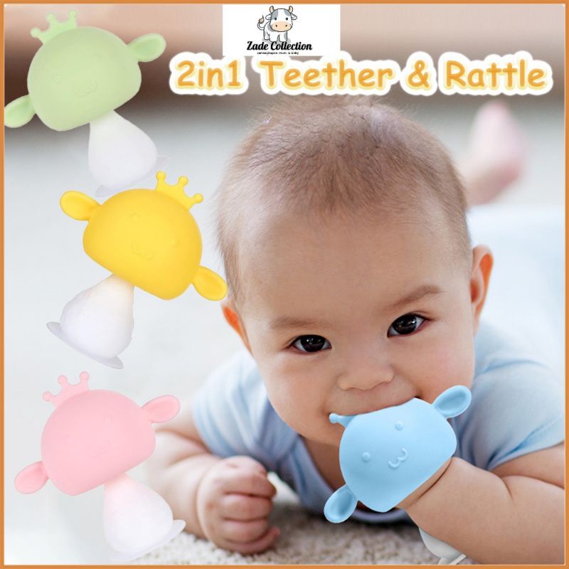 Teether Bayi Mushroom Head Silikon dengan Rattle Jamur dan Kuda - Zade Store