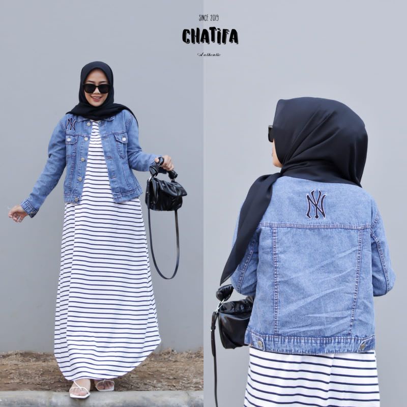 SET ABAYA ZENY SET JAKET JEANS + INER CHATIFA ORIGINAL