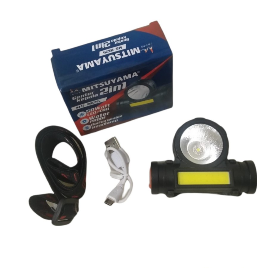 Barangunik2021-Senter Kepala LED COB Cas 2in1 Tahan Air Headlamp Mitsuyama MS-1925