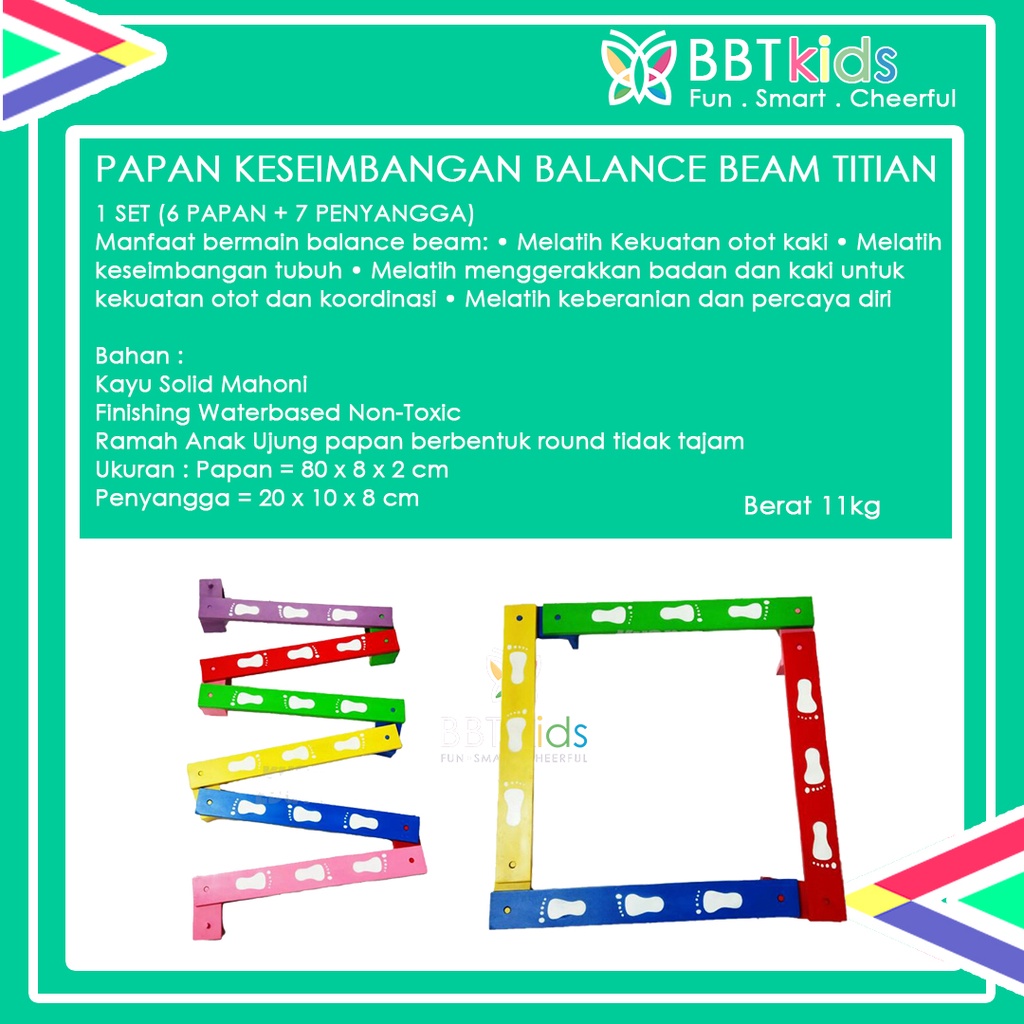 PAPAN TITIAN PAPAN KESEIMBANGAN BALANCE BEAM MAINAN EDUKKATIF ANAK KAYU SOLID