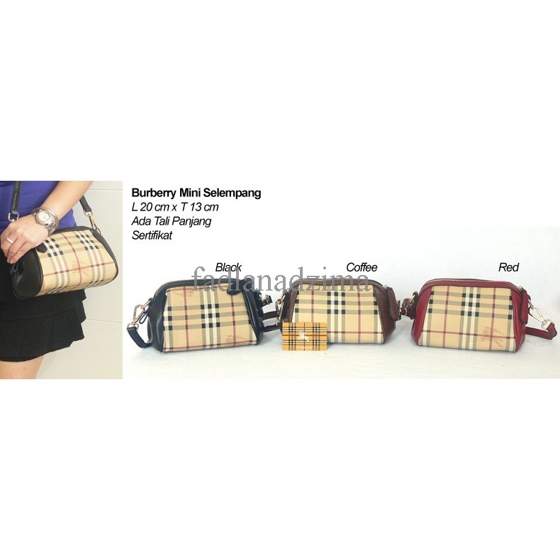 TAS BRANDED BURBERRY MINI SELEMPANG BLACK COFFEE RED
