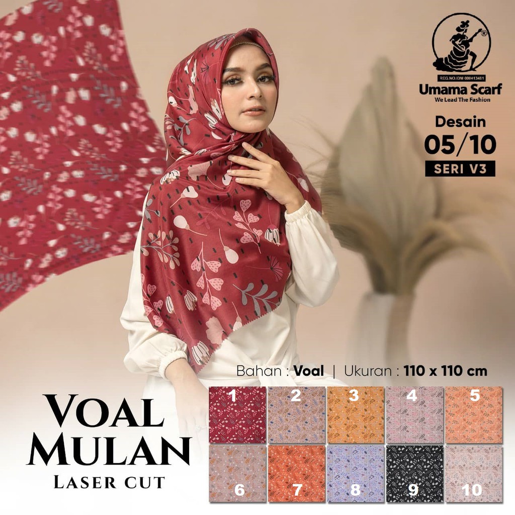UMAMA HIJAB VOAL MULAN MOTIF LASER CUT V.3  HIJAB SEGI EMPAT MOTIF 110 X 110 PART 2