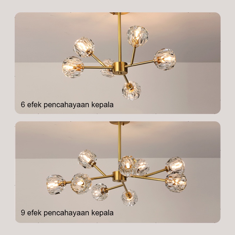 Lampu Gantung Modern Kristal Ruang Tamu Chandelier Mewah Kamar Tidur Ruang Tamu Nordik Ceiling Lampu ly Lampu Langit -langit