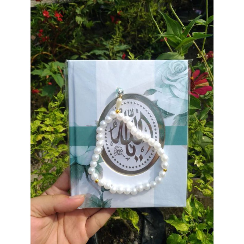 Buku Yasin Hardcover + Tasbih mutiara + Lafadz Allah embos emas