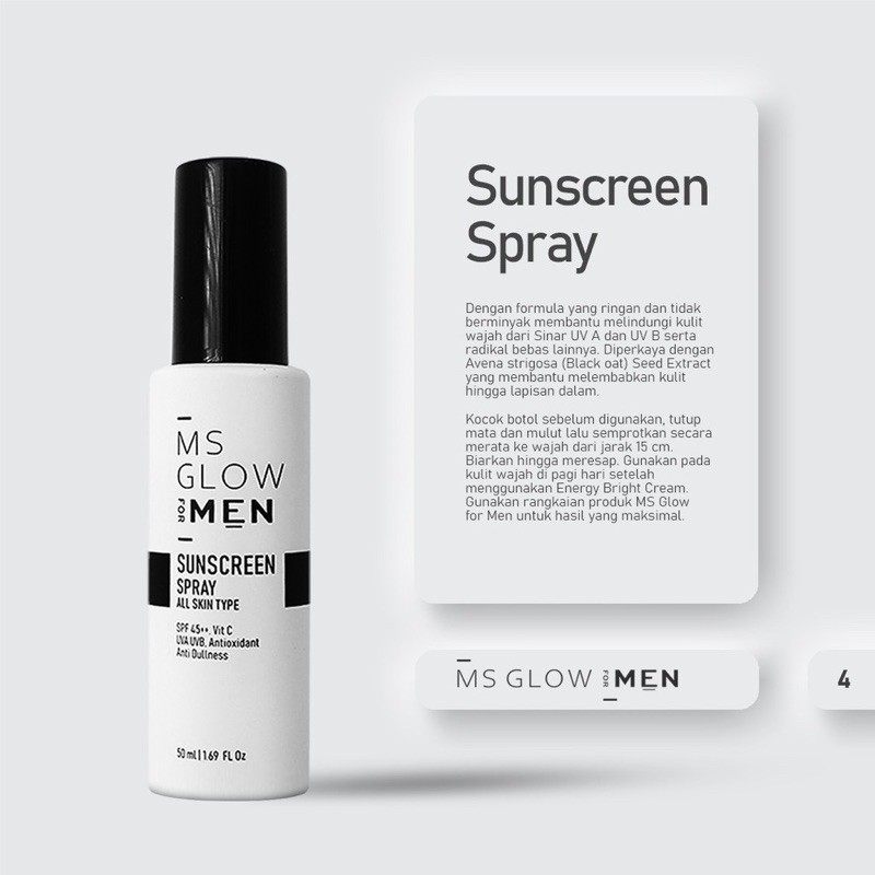 [PAKET HEMAT] MS GLOW FOR MEN Indonesia / Facial Wash Face Serum Cream Sunscreen Spray Body Lotion