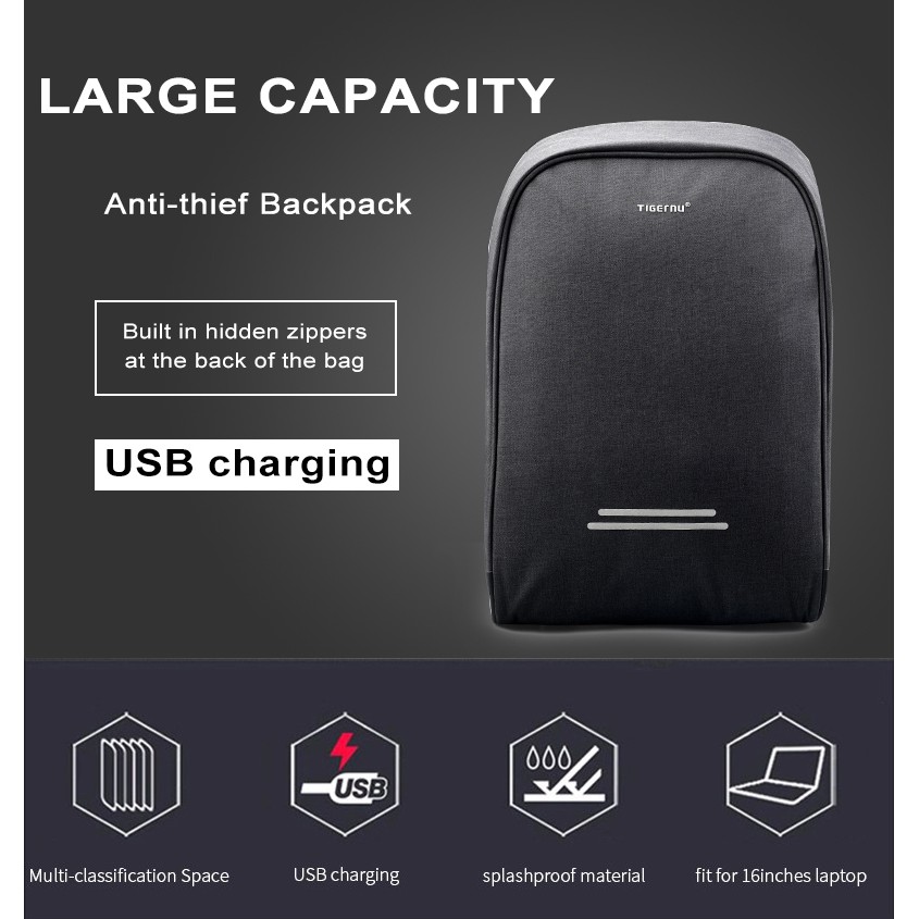 AKN88 - TAS LAPTOP RANSEL TIGERNU B3213 - 15.6 INCH ANTI AIR DAN USB PORT