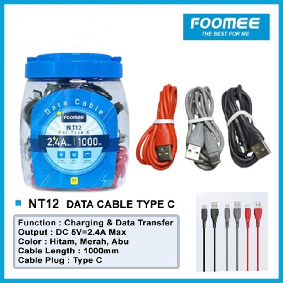 KABEL DATA TYPE C NT12 FOOMEE 100CM CABLE CHARGER CASAN ANDROID 2.4A