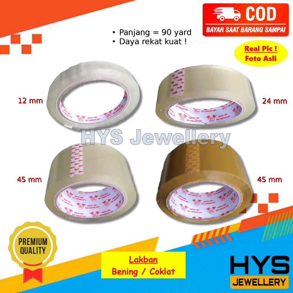 

[10 PCS] Lakban Bening / Coklat Panjang 90 Yard Murah Lengket Tebal - Lebar 12, 24 dan 45 mm
