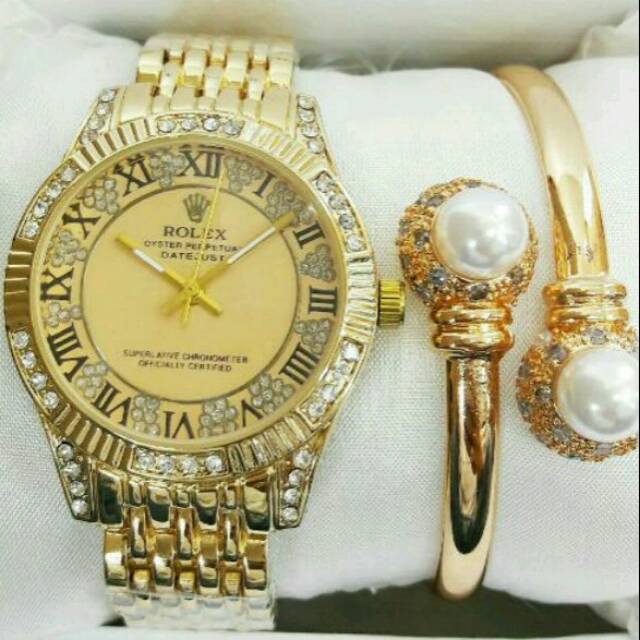 Jam tangan wanita rolex set gelang cantik