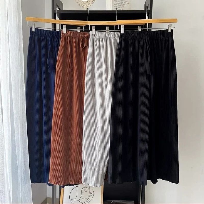 Kulot Lidi Polos Plisket Wanita Premium Fit S-XXL