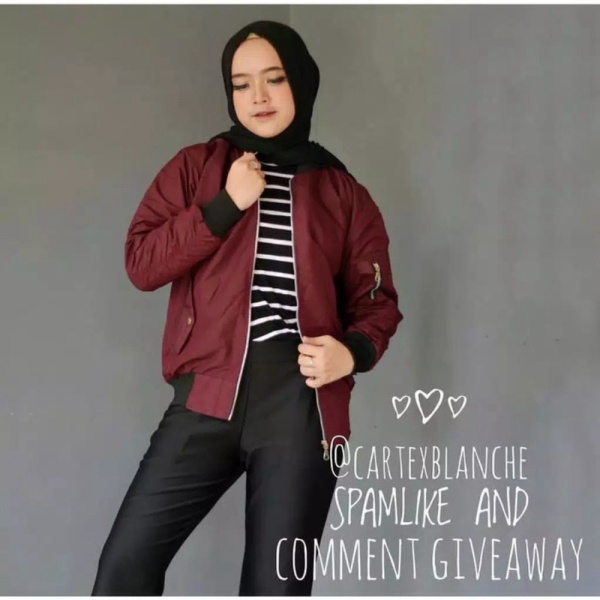 Outerwear Wanita Jaket Bomber - Jaket Bomber Parasut - Jaket Bomber Cewek - Hitam