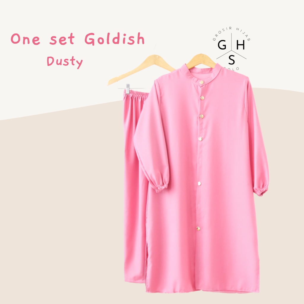 (DBY) ONE SET TUNIK GOLDISH DAILY BUSUI WANITA LONG TUNIK SET MOSCREPE-ST GOLDISH DUSTY