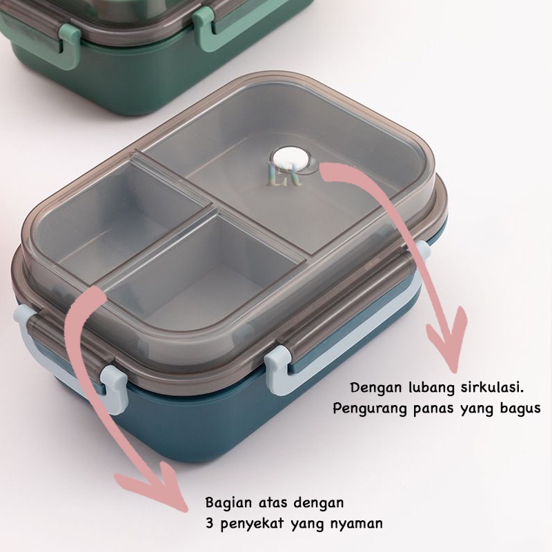 Lunch Box Set 1250ML Kotak Bekal Makan Siang 2 Susun / 2 Tingkat Dengan Sendok Garpu Wadah Makan Untuk Anak Anak Sekolah Piknik Camping Kotak Bento Food Grade Microwaveable Dengan Desain Anti Bocor Kotak Makan Nasi Snack Sayur Sop Buah Portabel Misting