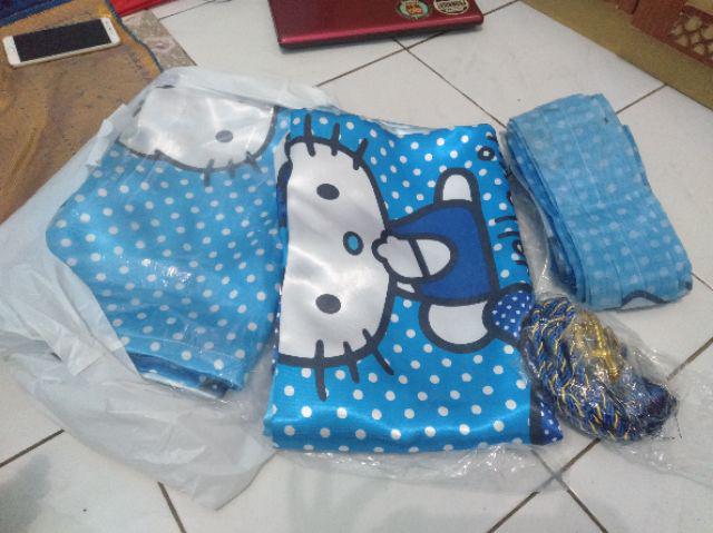 Gorden Hello Kitty Biru Set Poni Lengkap 2 Pcs + Vitrase