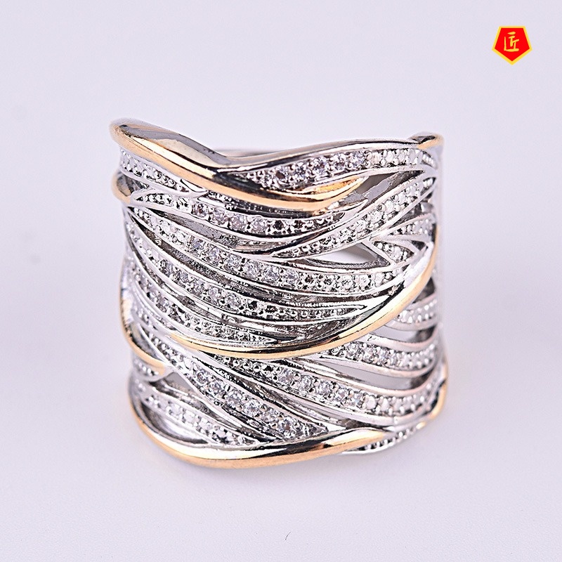 [Ready Stock]Full Rhinestone Zircon Winding Multi-Layer Two-Color Ring