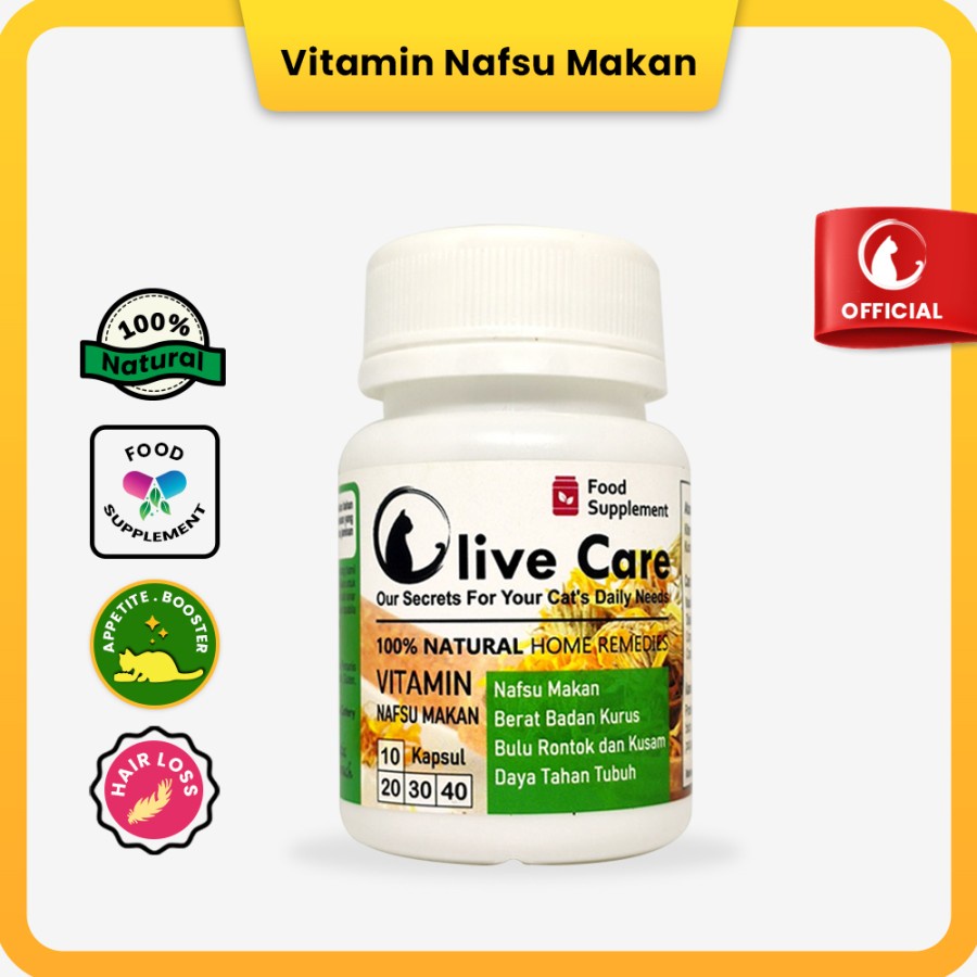 Olive Care Vitamin Nafsu Makan Kucing , Vitamin gemuk kucing, Bulu Kusam/Rontok