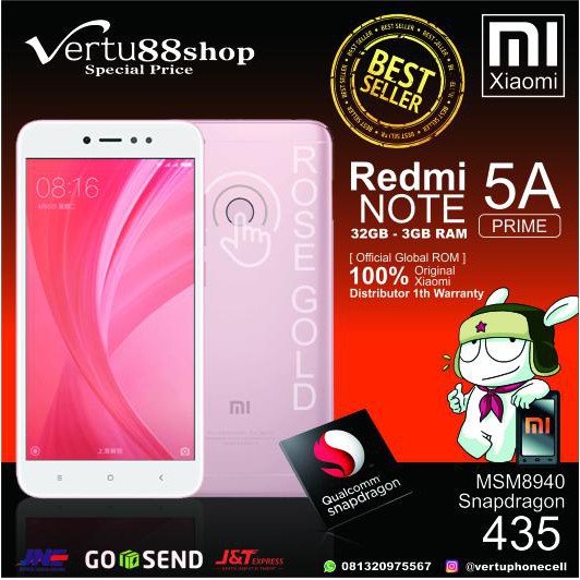 Xiaomi Redmi Note 5A Rose Prime 32Gb/3Gb Ram Rom Distributor 1Tahun