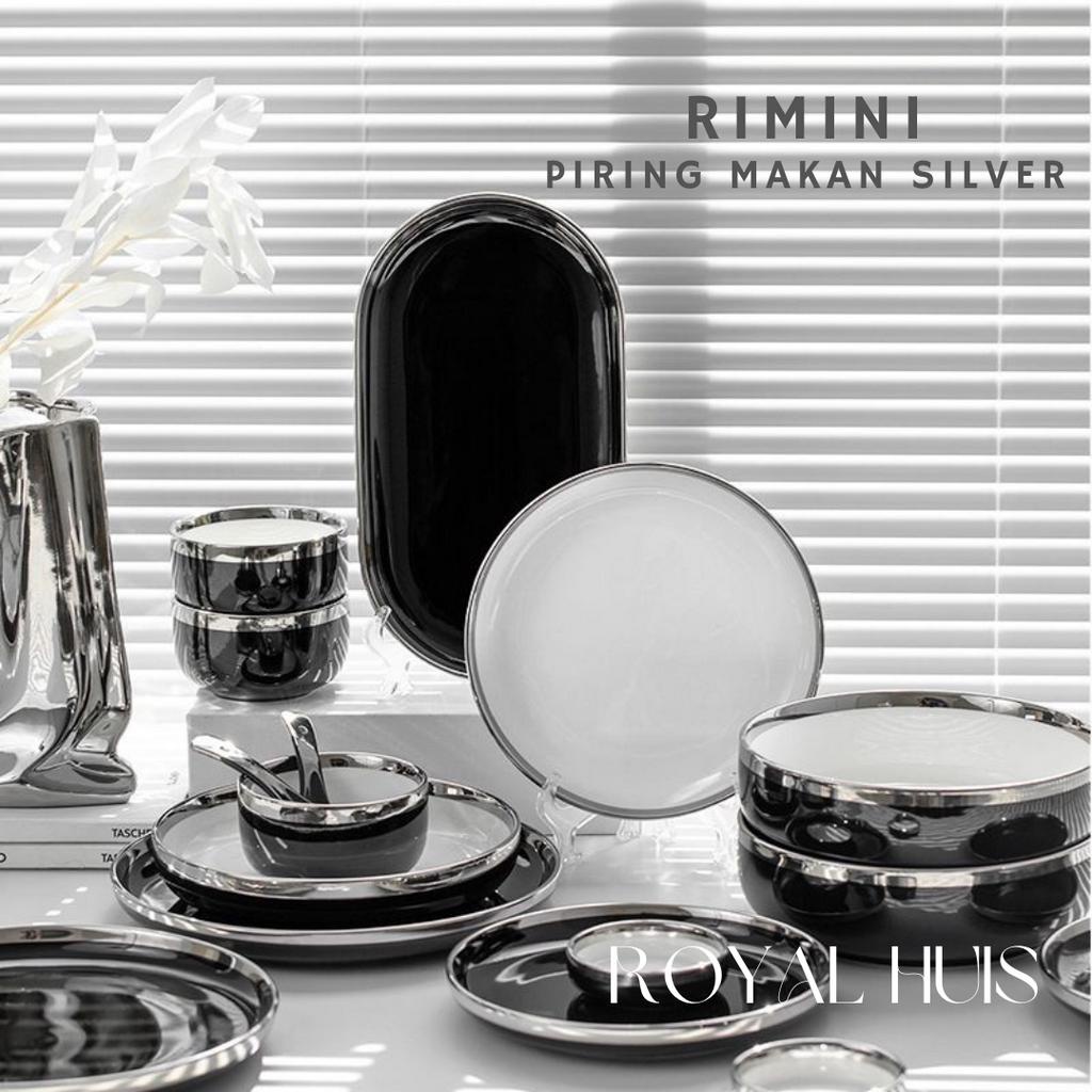 Piring Makan Keramik Hitam Silver / Piring Hitam Keramik List Silver / Mangkuk Keramik Hitam silver 