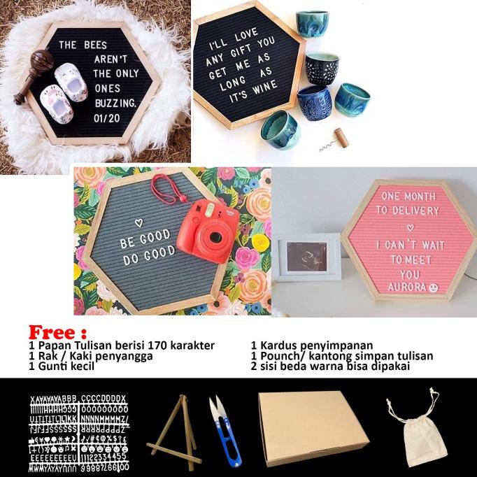 

PROMO Felt Letter board 2 sisi warna set lengkap hexagon ukuran 26x30 - Back-Blue