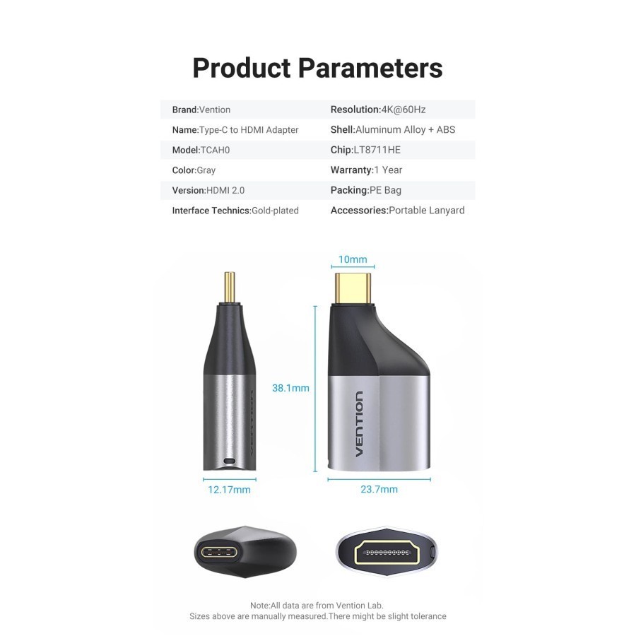 Vention Type-C to HDMI Converter USB C Type C Adapter - TCA - 4K60Hz