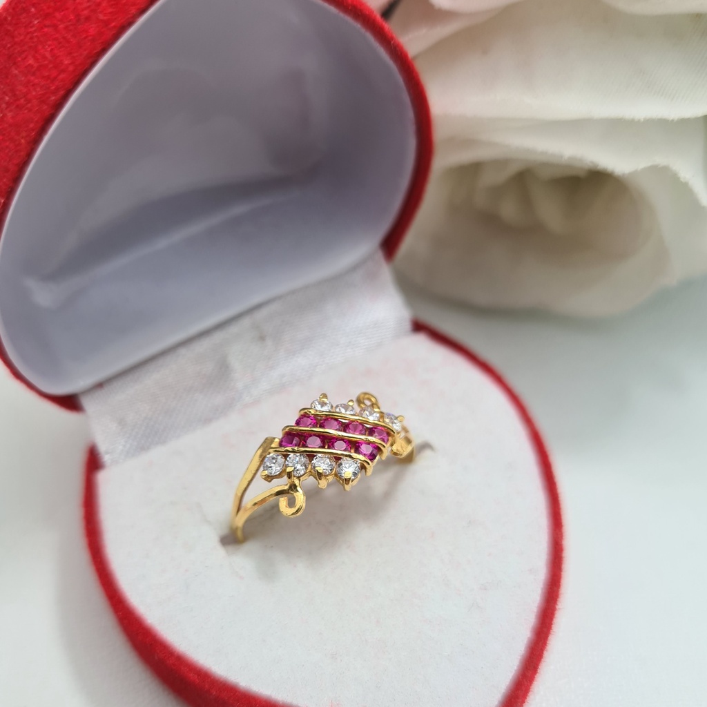 Cincin Emas Muda Mata Ketupat Besar Merah Putih