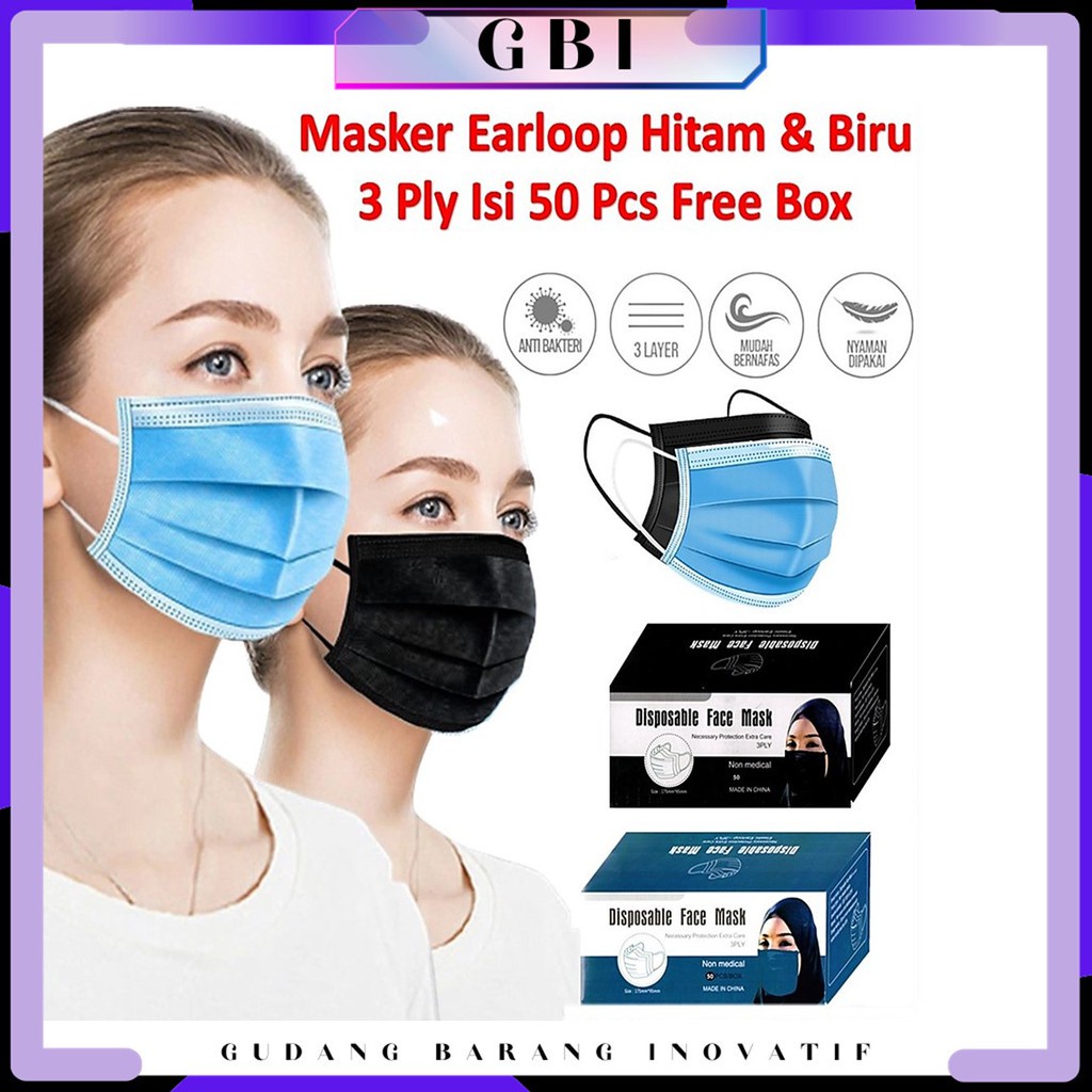 Jual GBI Masker EARLOOP Disposable Layer Mask Isi Pcs Box Masker Medis Ply Facemask