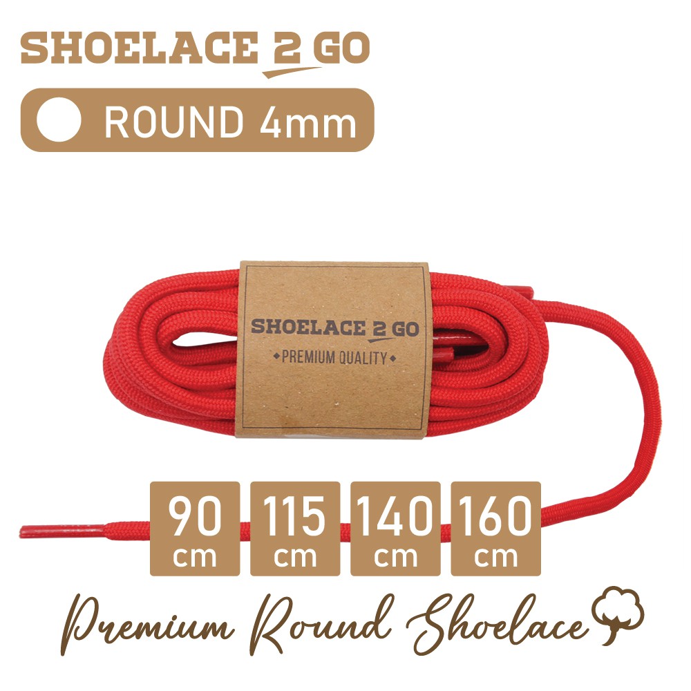 SHOELACE 2 GO PREMIUM TALI SEPATU BULAT ROUND - SR4 - F1 - RED - 4MM