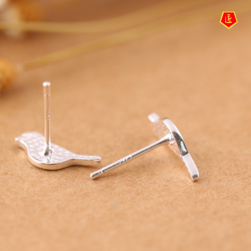 [Ready Stock]Silver Handmade Brushed Bird Ear Studs Fashion All-Matching