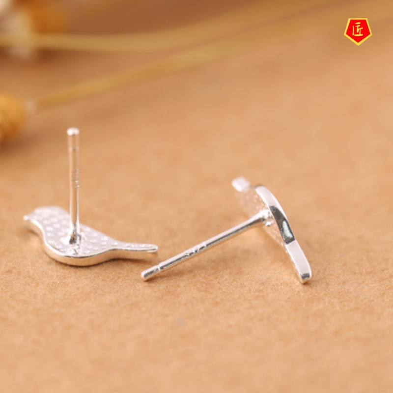 [Ready Stock]Silver Handmade Brushed Bird Ear Studs Fashion All-Matching