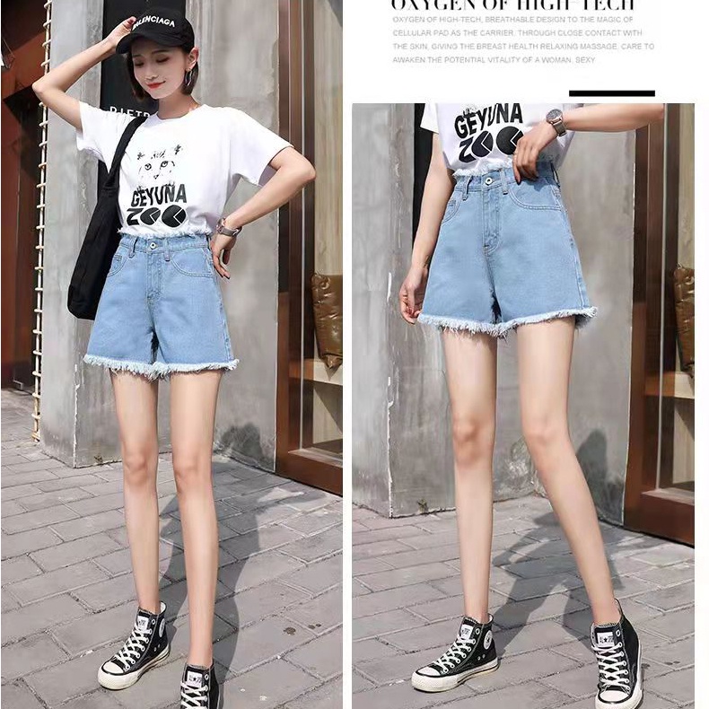 Celana jeans pendek wanita korean style Biru muda hotpants jens dewasa celana denim xl XXl perempuan cewek short  kekinian