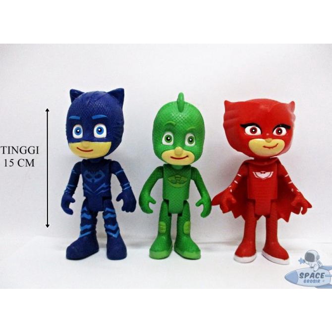 Figure Mainan Pajangan Pj mask Besar set 3 lampu Catboy Owlette Gekko