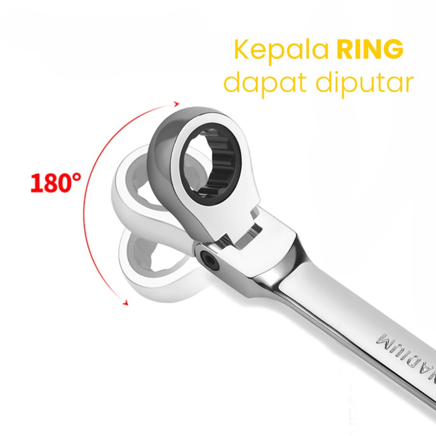 Kunci Ring Pas Kombinasi wrench Krek Ratchet Ukuran 6-16mm Fleksibel - Kunci Ring Pas Kombinasi Krek 6-16mm Bahan Kuat dan Anti Karat - Kunci Pas Torque Wrench Two-way Spanner Tools, kunci inggris, kunci shock, kunci shok, kunci serbaguna, kunci pas set