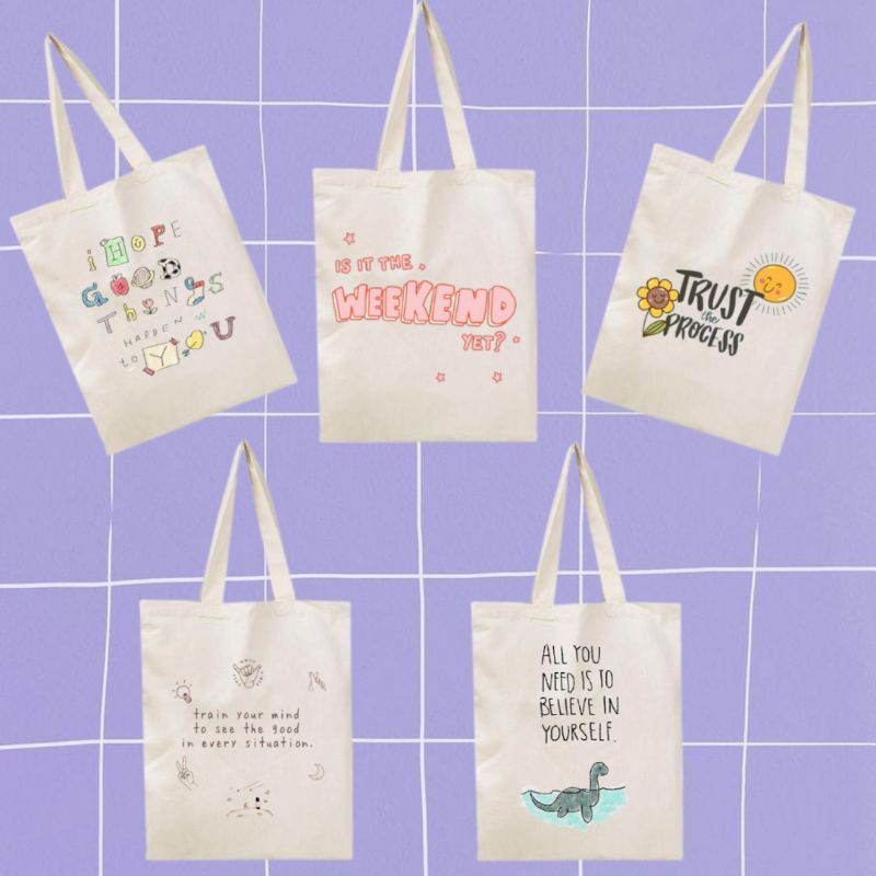 (bisa custom) Tote bag blacu seleting aesthetic quotes uk 40x30