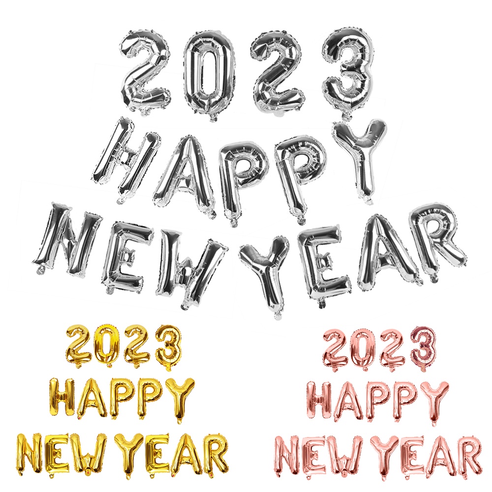 2023 Set Balon Aluminum Foil Motif Tulisan Happy New Year Ukuran 16 &quot;Untuk Dekorasi Pesta