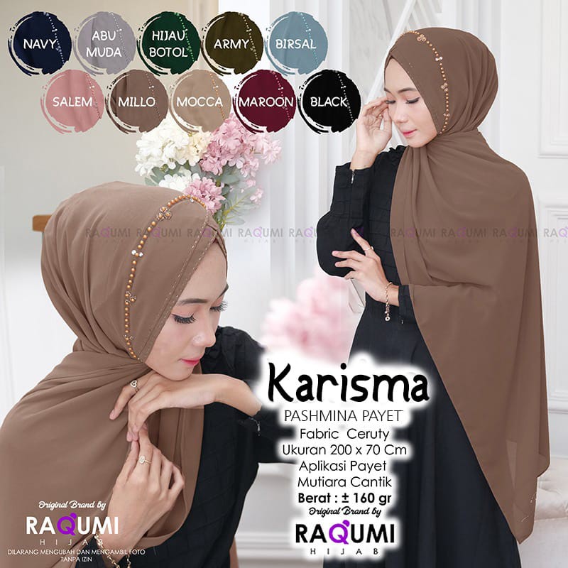 (TERBARU) KARISMA PASHMINA PAYET HIJAB INSTAN l JILBAB l  KHIMAR TERMURAH ORI By RAQUMI X MNV