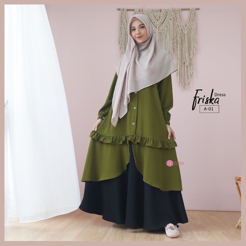 Gamis Army Maroon FRISKA DRESS by Zizara
