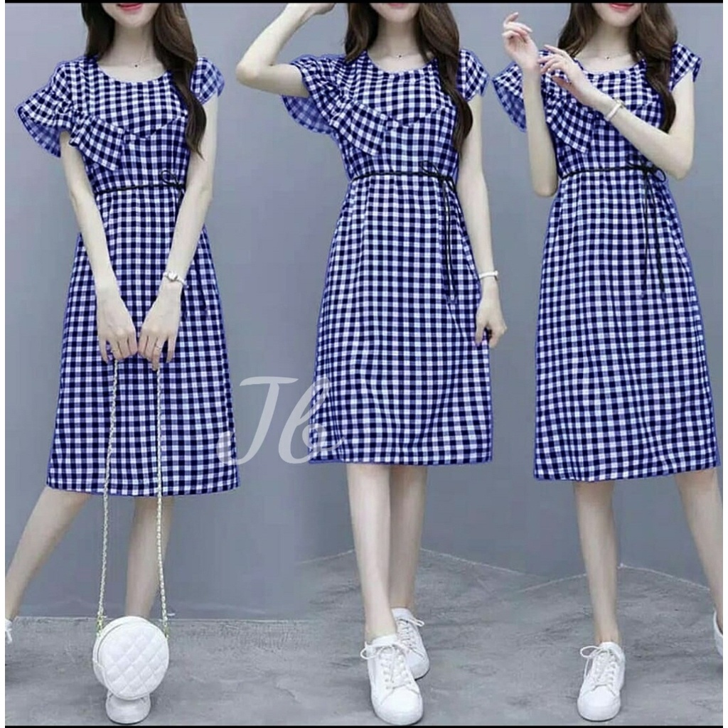 FWG - DRES AULIA KOTAK / DRESS WANITA / DRESS KOTAK TANGAN VARIASI / MINI DRESS / DRESS CANTIK KOREA