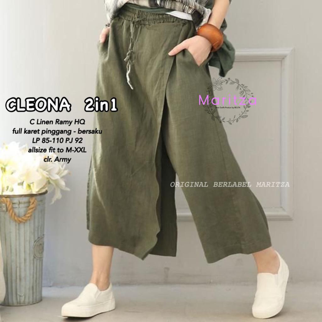 Aliana Kulot - hijab ootd - cleona 2in1 celana bahan linen rami