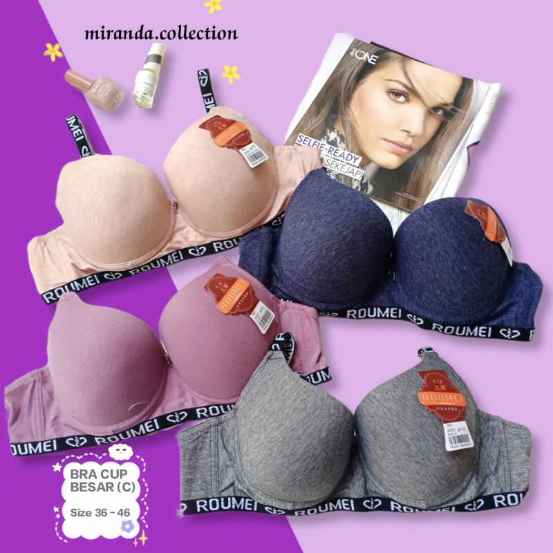 Bra Cup Besar / BH Cup C Busa Tipis Berkawat Kait Tiga - Roumei