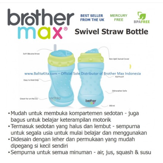 Brother Max Swivel Straw Bottle – Botol Minum Anak dengan Sedotan
