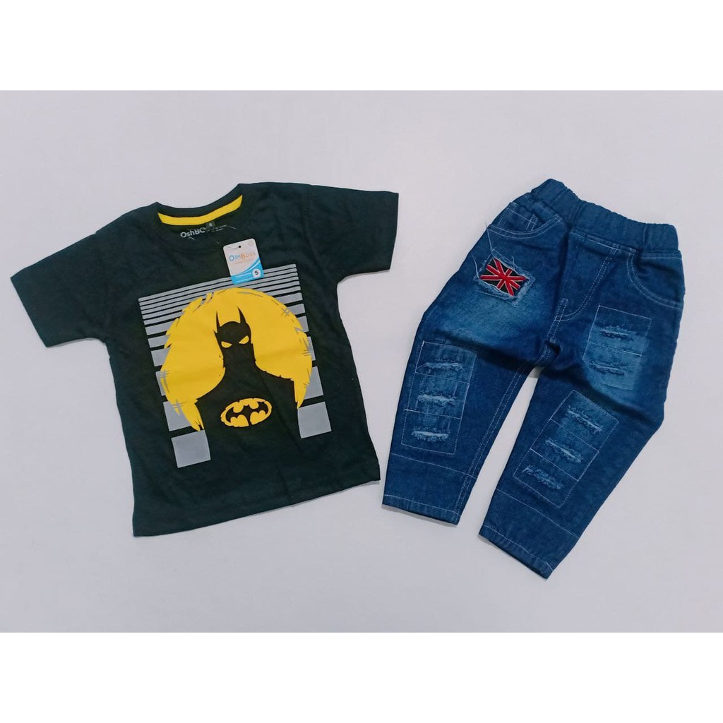 BAJU STELAN ANAK LAKI LAKI KAOS DISTRO DAN CELANA RIPPED BENDERA PPREMIUM OSHBOSS 1-3
