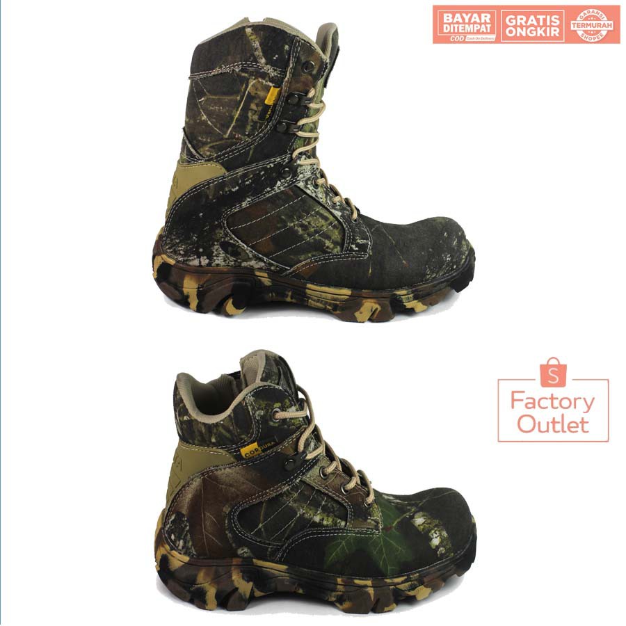 SEPATU BOOTS PRIA CAMO SEPATU SAFETY TINGGI LORENG UJUNG BESI SEPATU PRIA TACTICAL PDL OUTDOOR