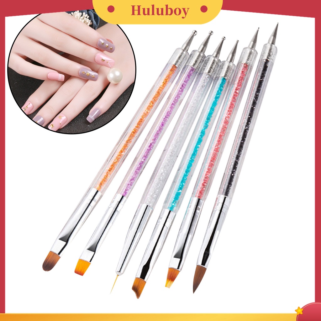 Huluboy Huluboy♡ 6pcs / Set Pena Bor Kuku Bahan Nilon Wol Model Kepala Ganda Untuk Salon