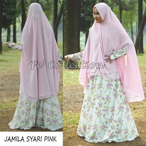 Gamis JAMILA MOTIF BUNGA - PINK ( Gamis + khimar)