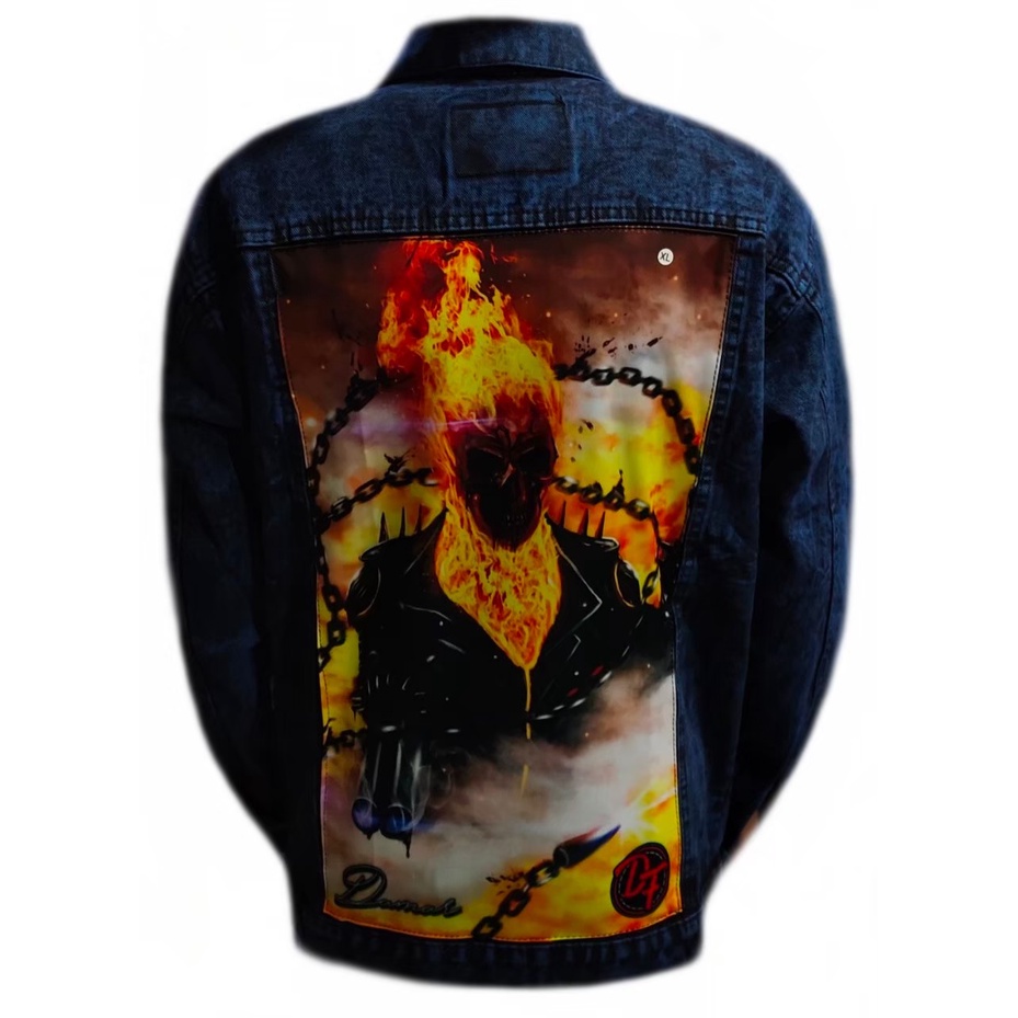 JAKET JEANS PRINTING / JAKET DENIM MOTIF GAMBAR BELAKANG / JAKET JEANS PRIA